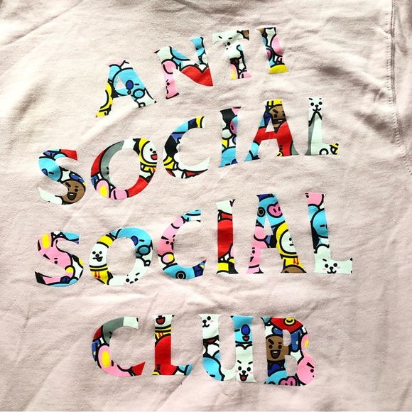 NWT Anti Social Social Club x BT21 Baby Pink Logo Hoodie Size S - Picture 6 of 13